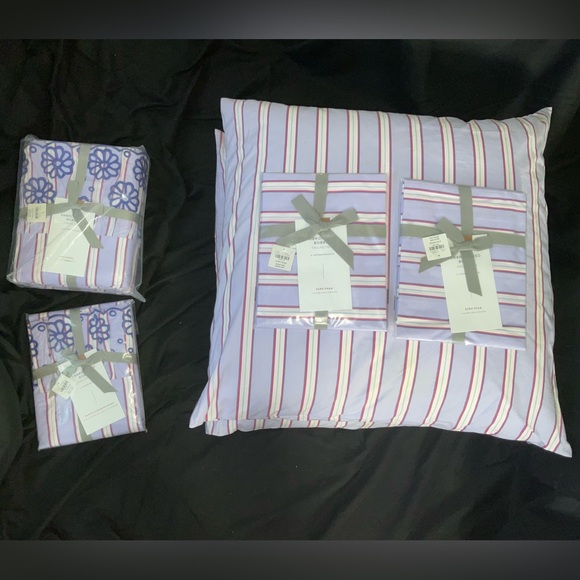 Anthropologie Purple and White Striped Duvet Cover Set w/ shams - Picture 1 of 5